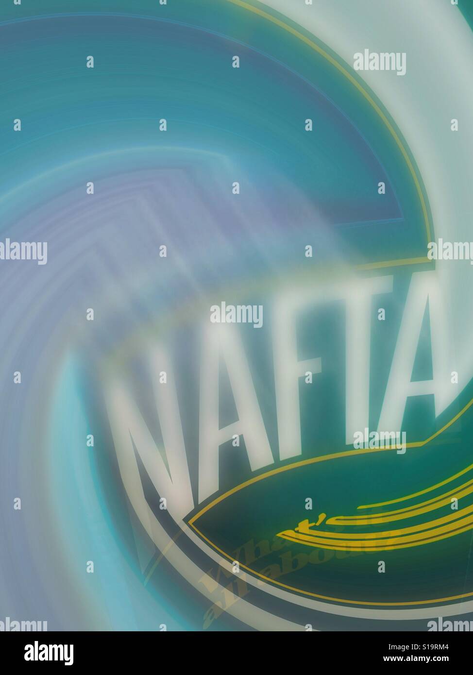 NAFTA Whirl, a graphic depiction of the turbulence in global trading relations caused by the renegotiating of NAFTA, continuing to this day. Trade flows. Stock Photo