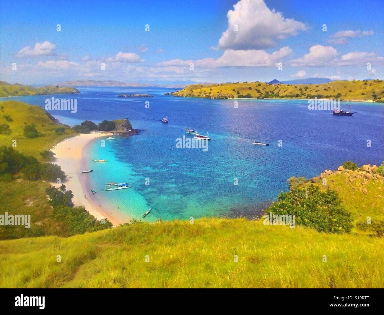 Komodo Island Landscape with Ocean View and Beach in Komodo Islands Stock Photo