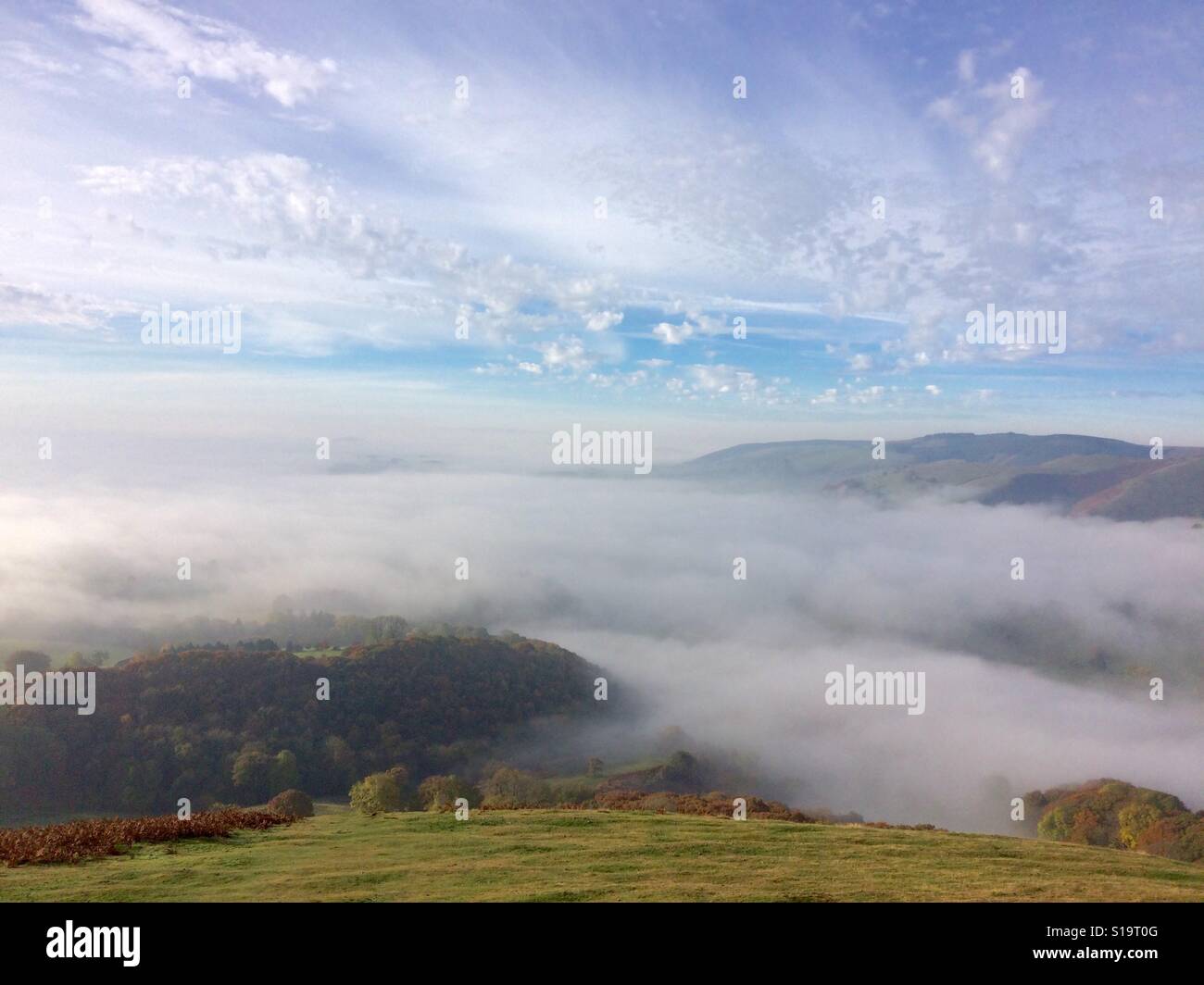 Low mist in the Stretton Hills, Church Stretton, Shropshire - Smartphone Captured Stock Image