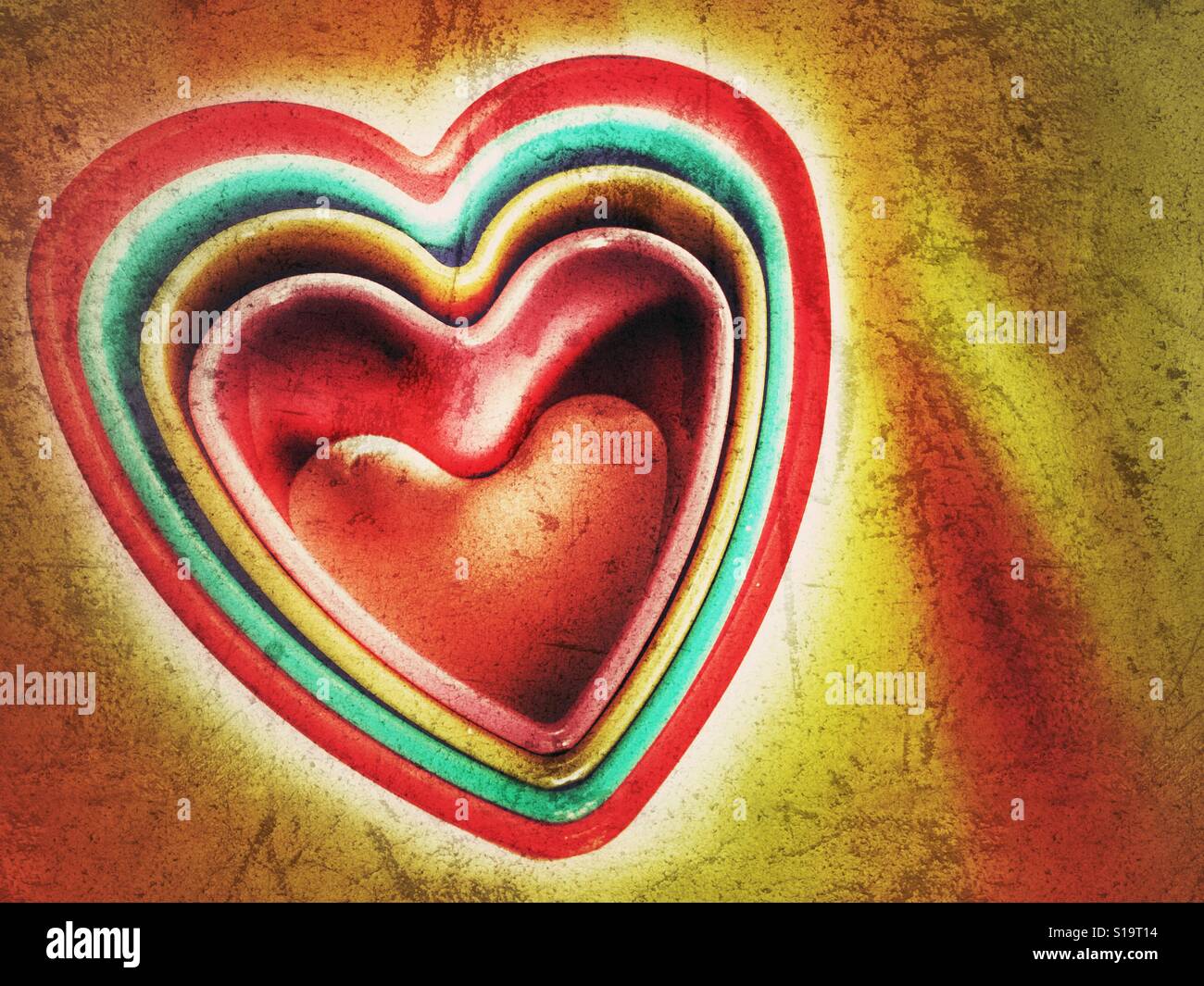Love hearts. Plastic heart shaped cookie cutters - Smartphone Captured Stock Image