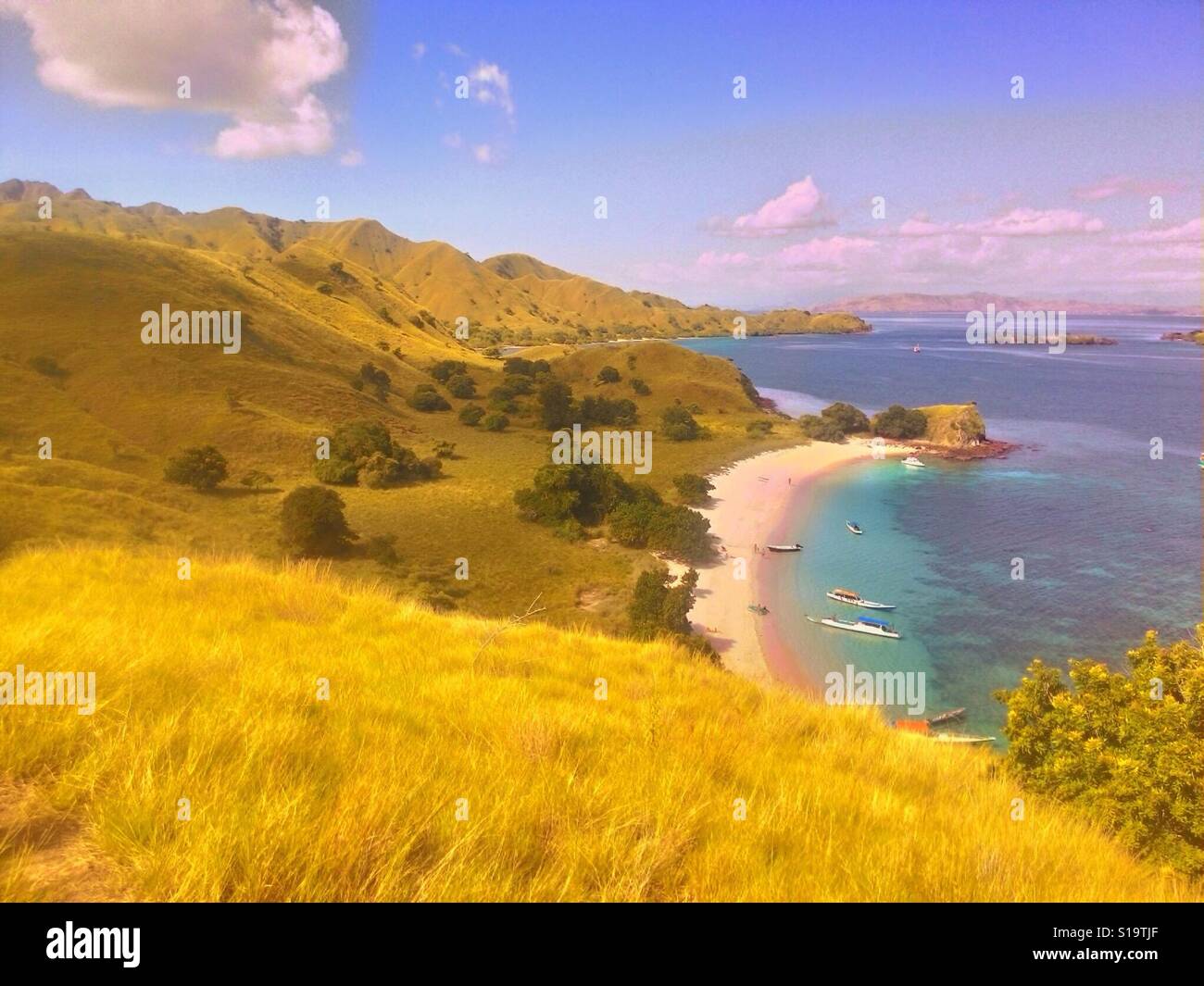 Komodo Islands Landscape with Sea and Beach View on Summer Time Stock Photo