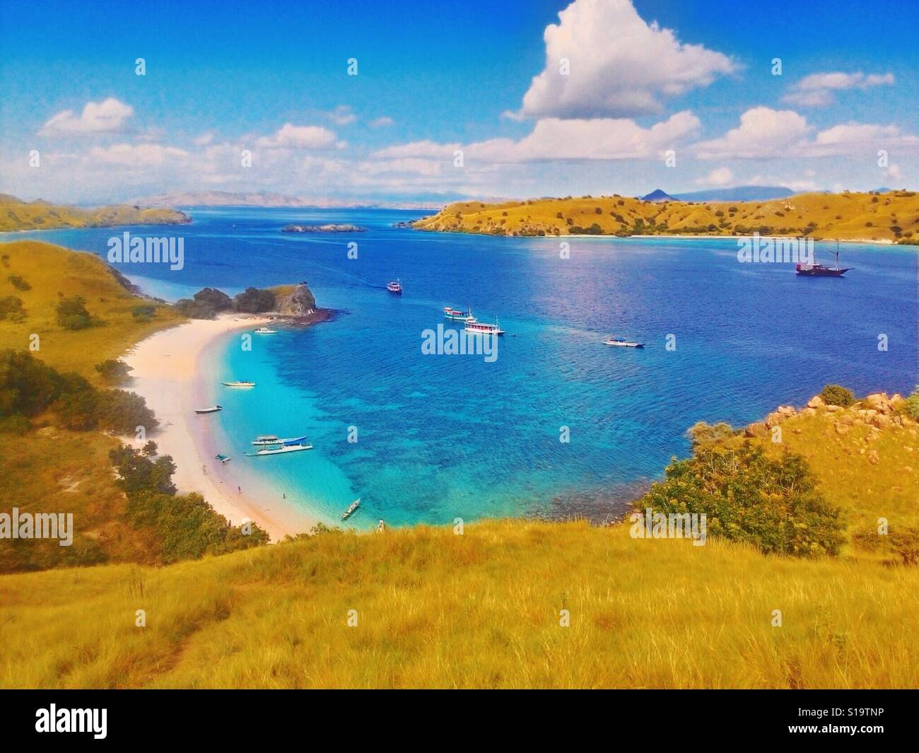 Flores Sea From Hill, Komodo Island, Indonesia Stock Photo