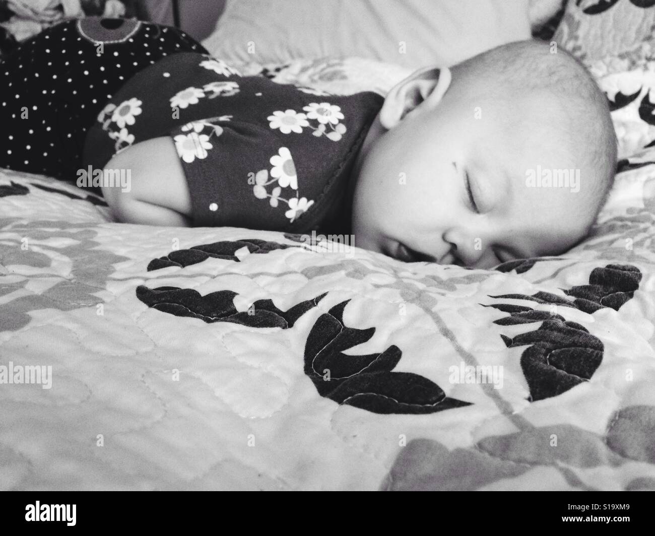Baby girl sleeping on a quilt Stock Photo Alamy