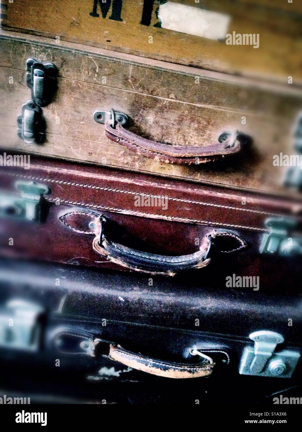 A stack of vintage Suitcases Stock Photo