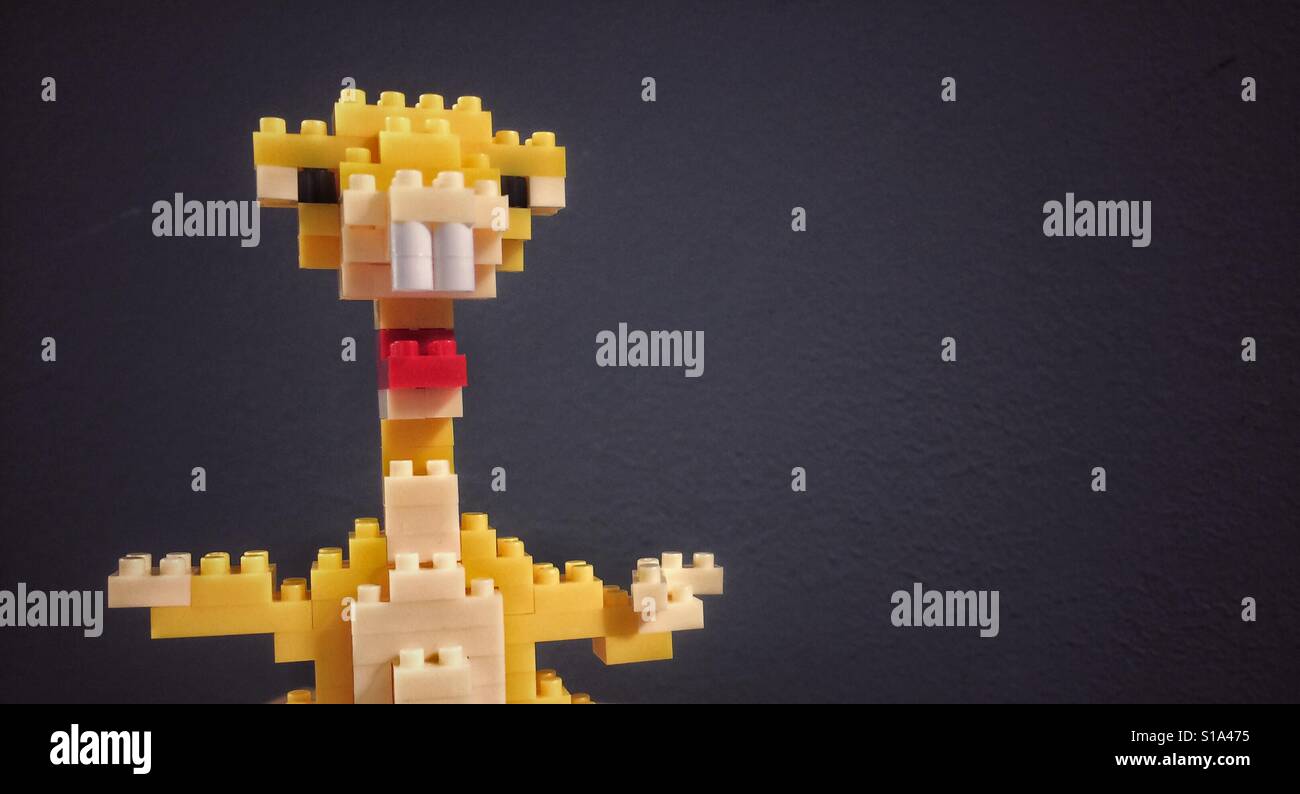 Giraffe made from Lego bricks close-up Stock Photo