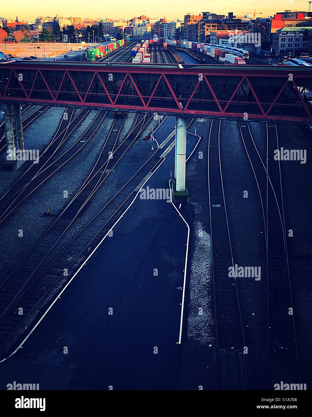 Skybridge from Waterfront station leading to Seabus terminal in Vancouver, BC. - Smartphone Captured Stock Image