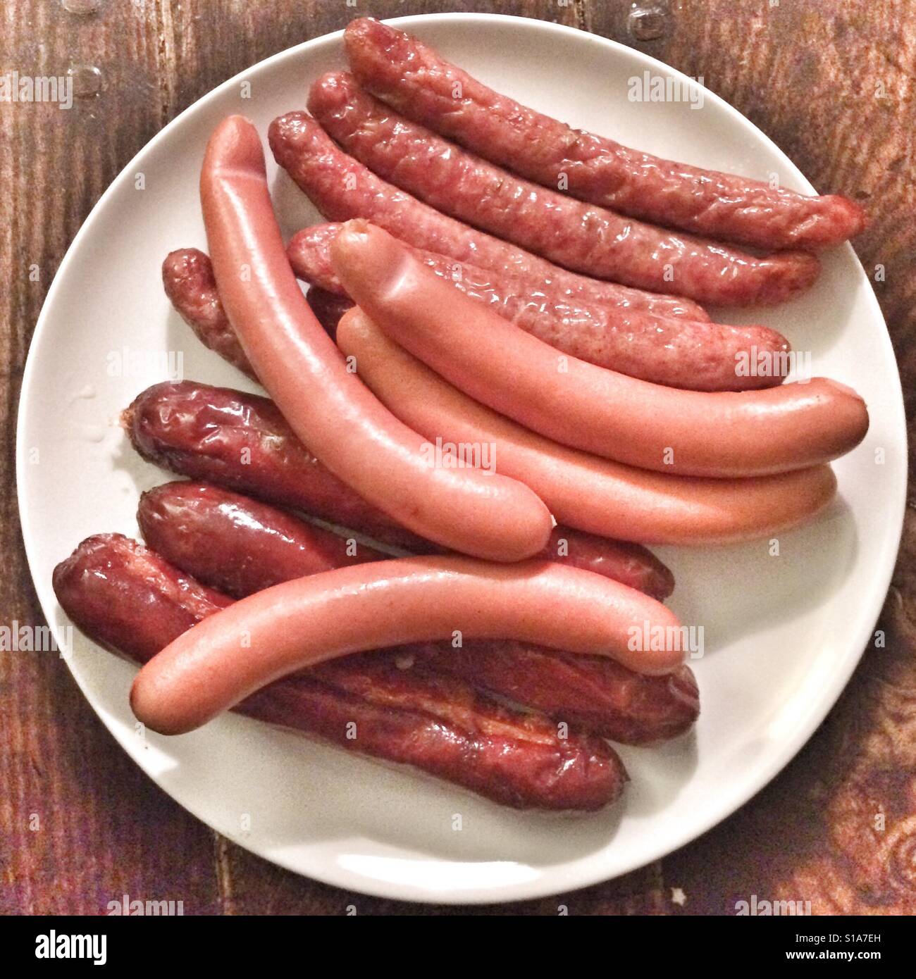 Plate of Austrian sausages Stock Photo