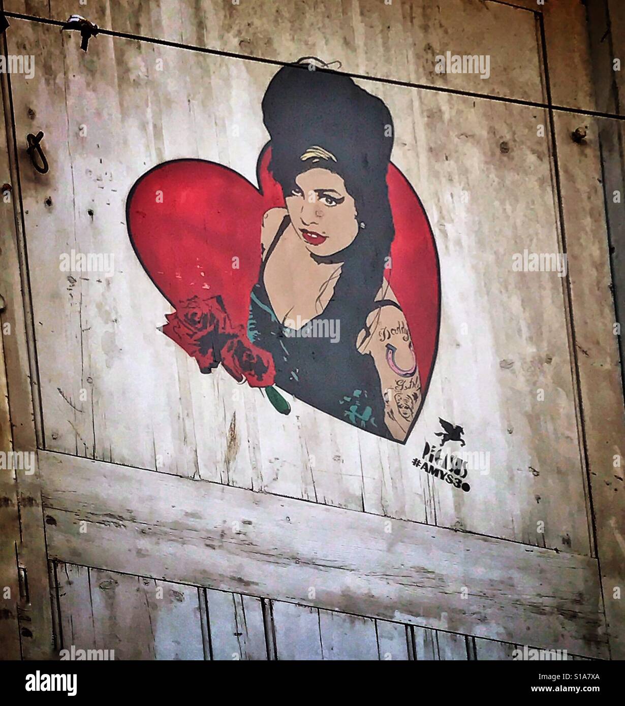 Loving Amy, an artist's tribute to Amy Winehouse, Camden Lock Market, London - Smartphone Captured Stock Image