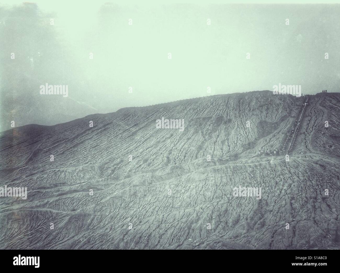 Stairway to the Top of Bromo Mountain Landscape, Malang, Indonesia Stock Photo