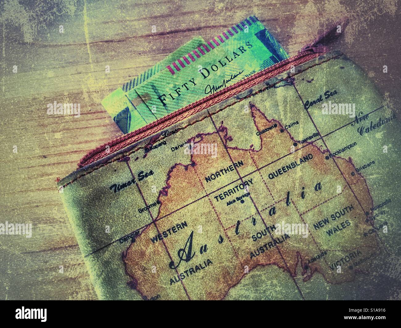 Australia purse with banknotes - Smartphone Captured Stock Image