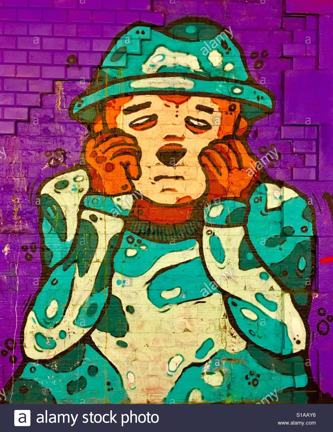 Man or Monkey looking sad pop art Munich, Germany - Smartphone Captured Stock Image