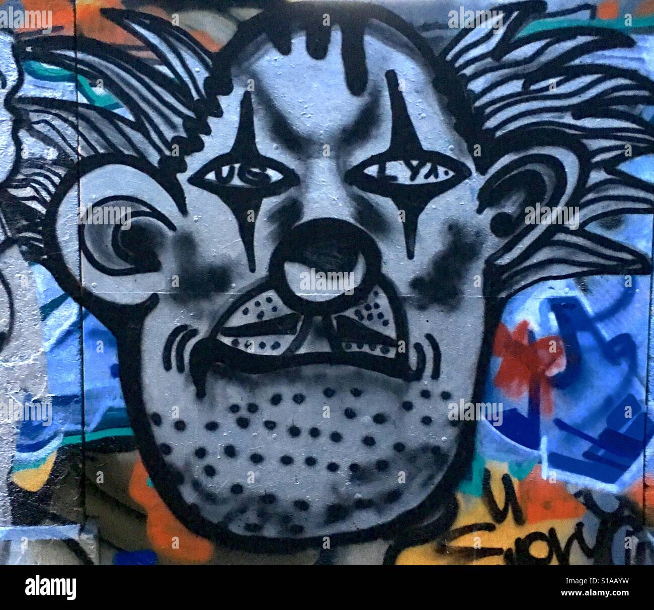 Cross between a man & a cat pop street art Munich, Germany - Smartphone Captured Stock Image