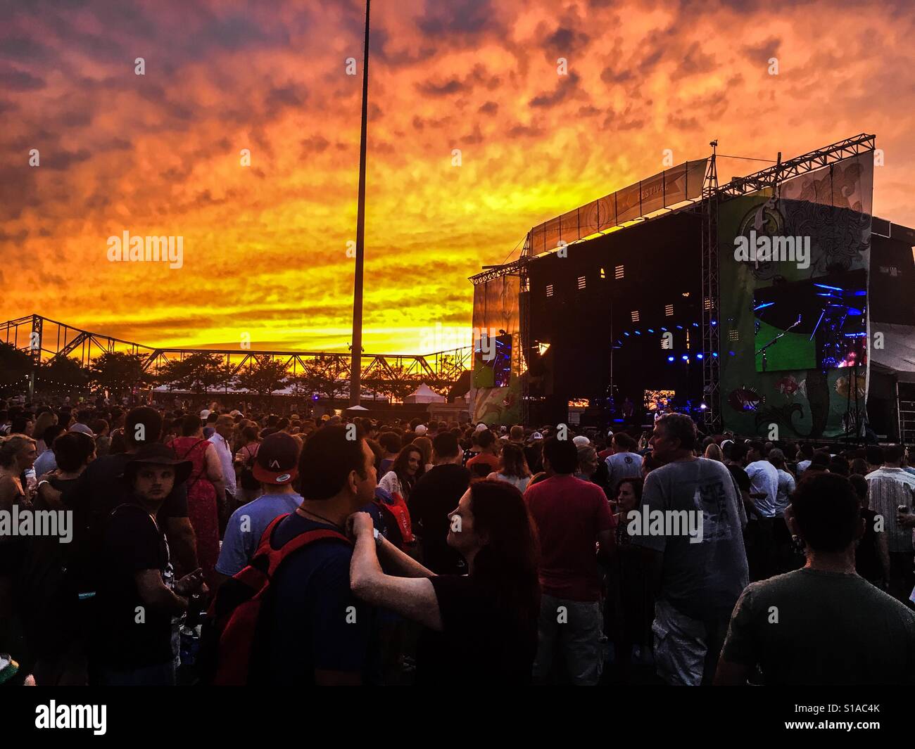 Music Festival Sunset Stock Photo