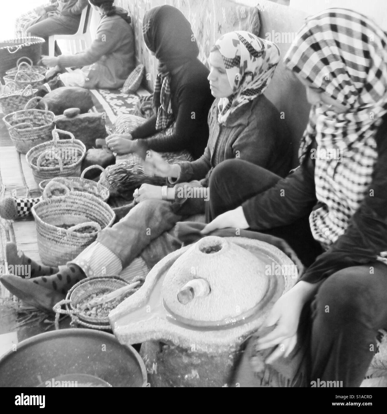 Women's co-operative making argan oil - Smartphone Captured Stock Image