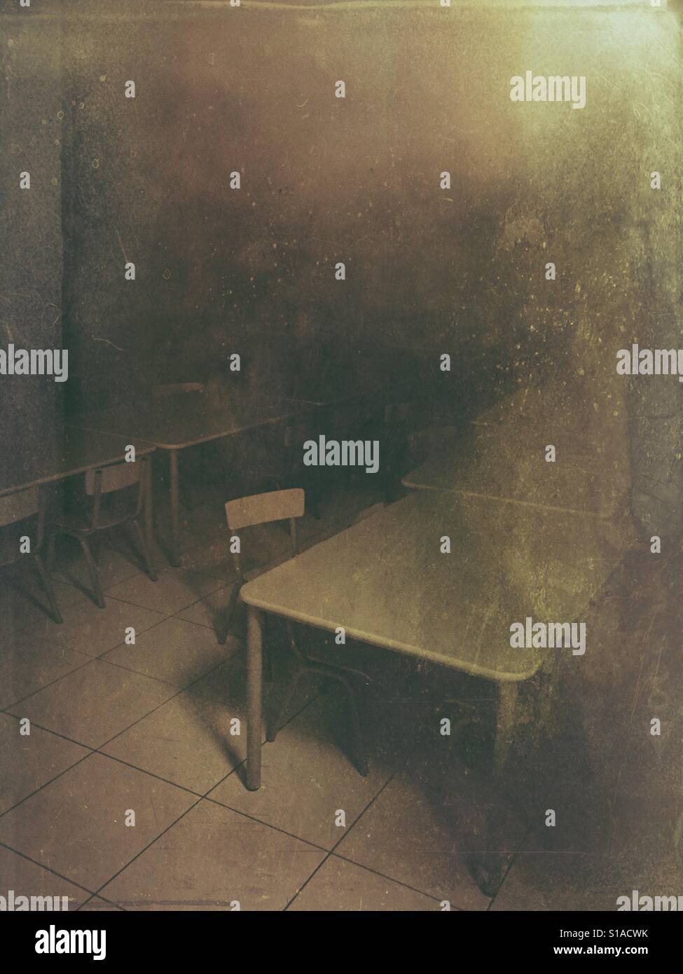 Empty tables in school diner - Smartphone Captured Stock Image