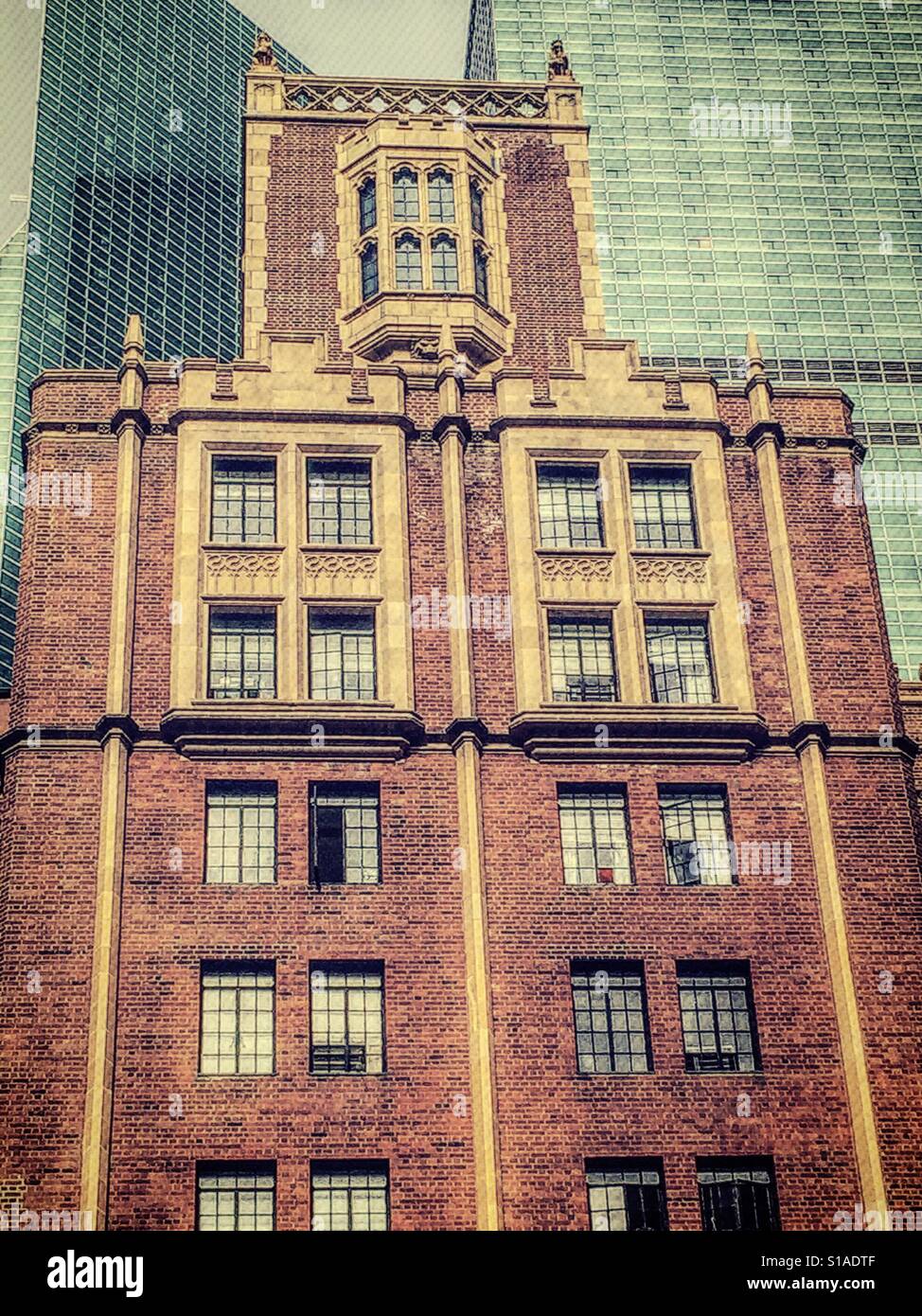 Intricate brick work on tutor city apartment buildings, NYC, USA - Smartphone Captured Stock Image