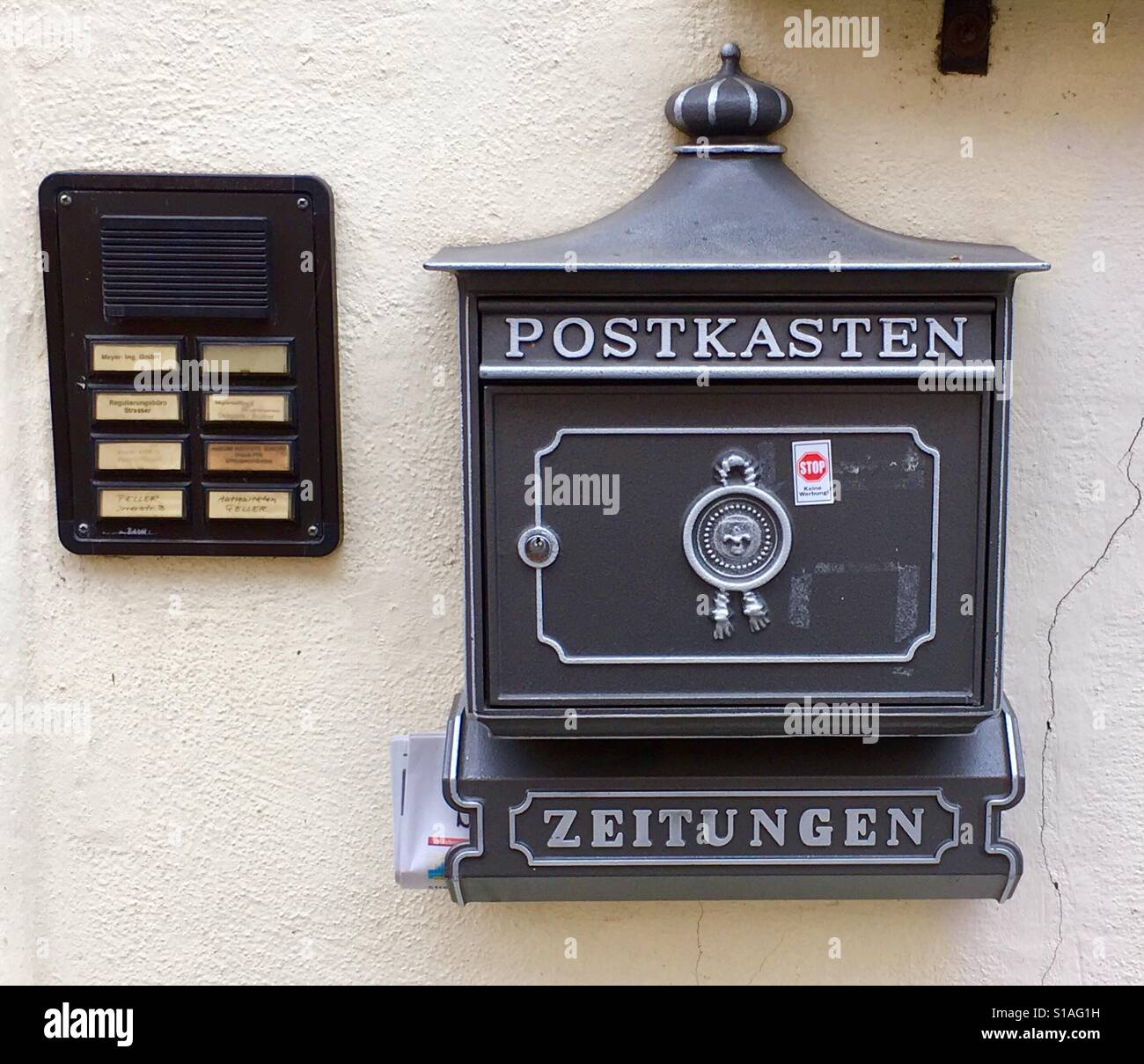 Ornate Post & Newspaper Delivery Box - Nuremberg, Germany - Smartphone Captured Stock Image