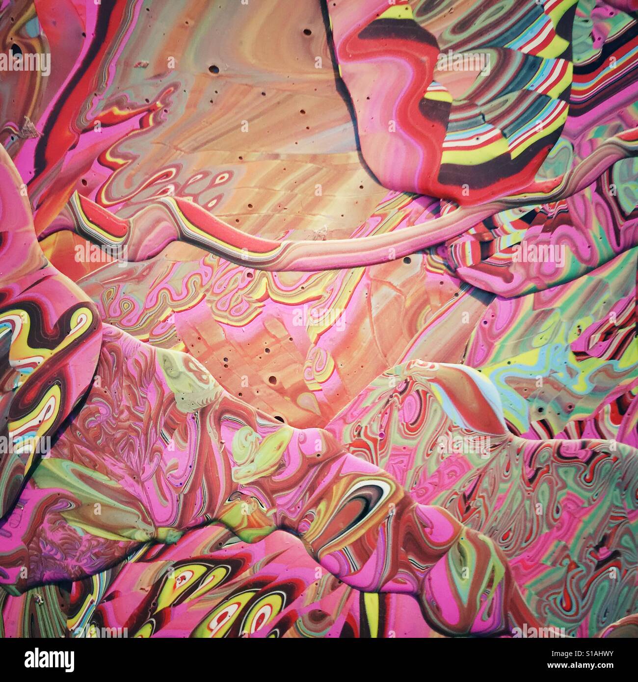Artwork with layers of colorful latex paint - Smartphone Captured Stock Image