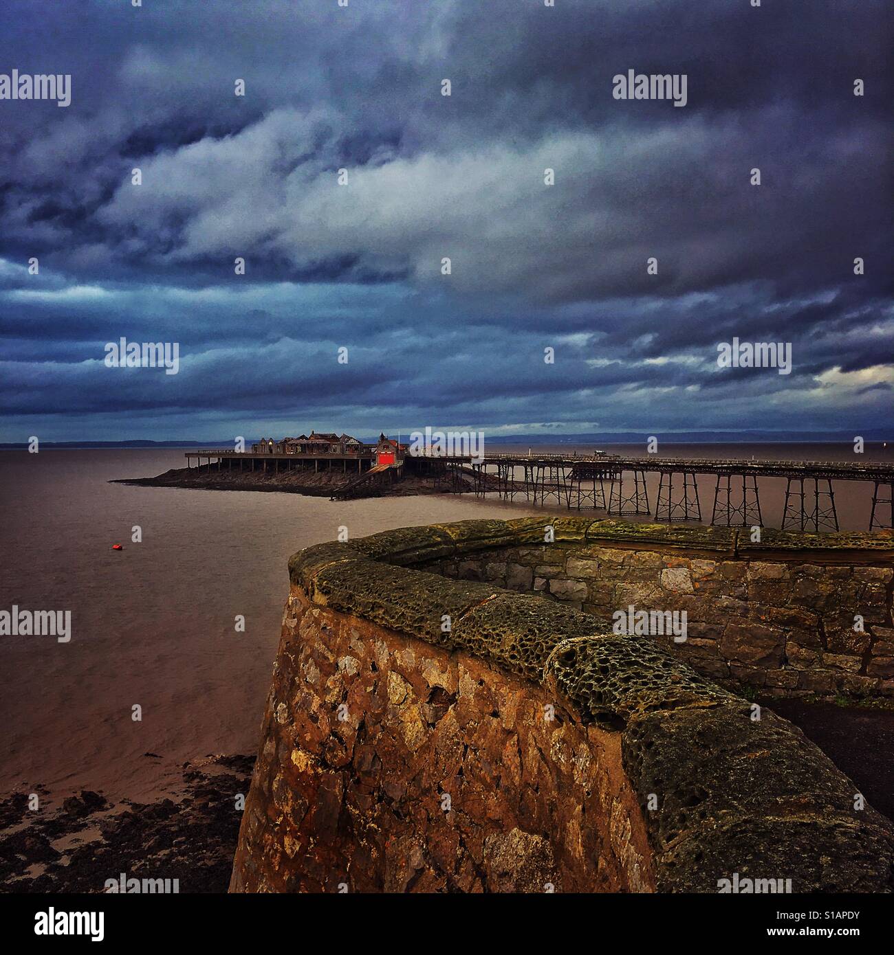 The remains of Birnbeck Pier and the Island, Weston super Mare, North Somerset, England - Smartphone Captured Stock Image