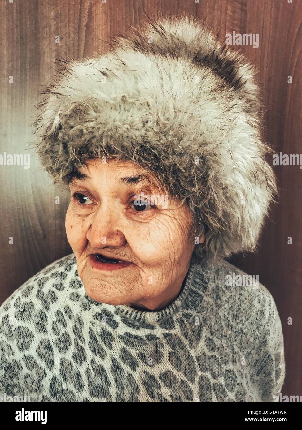 Elderly woman with head Stock Photo Alamy