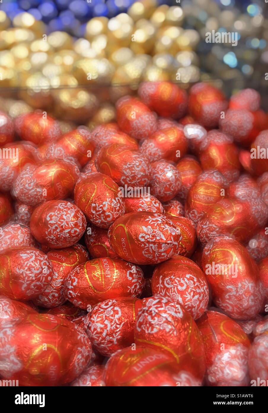 Chocolate foil wrapped Easter egg candies, USA Stock Photo