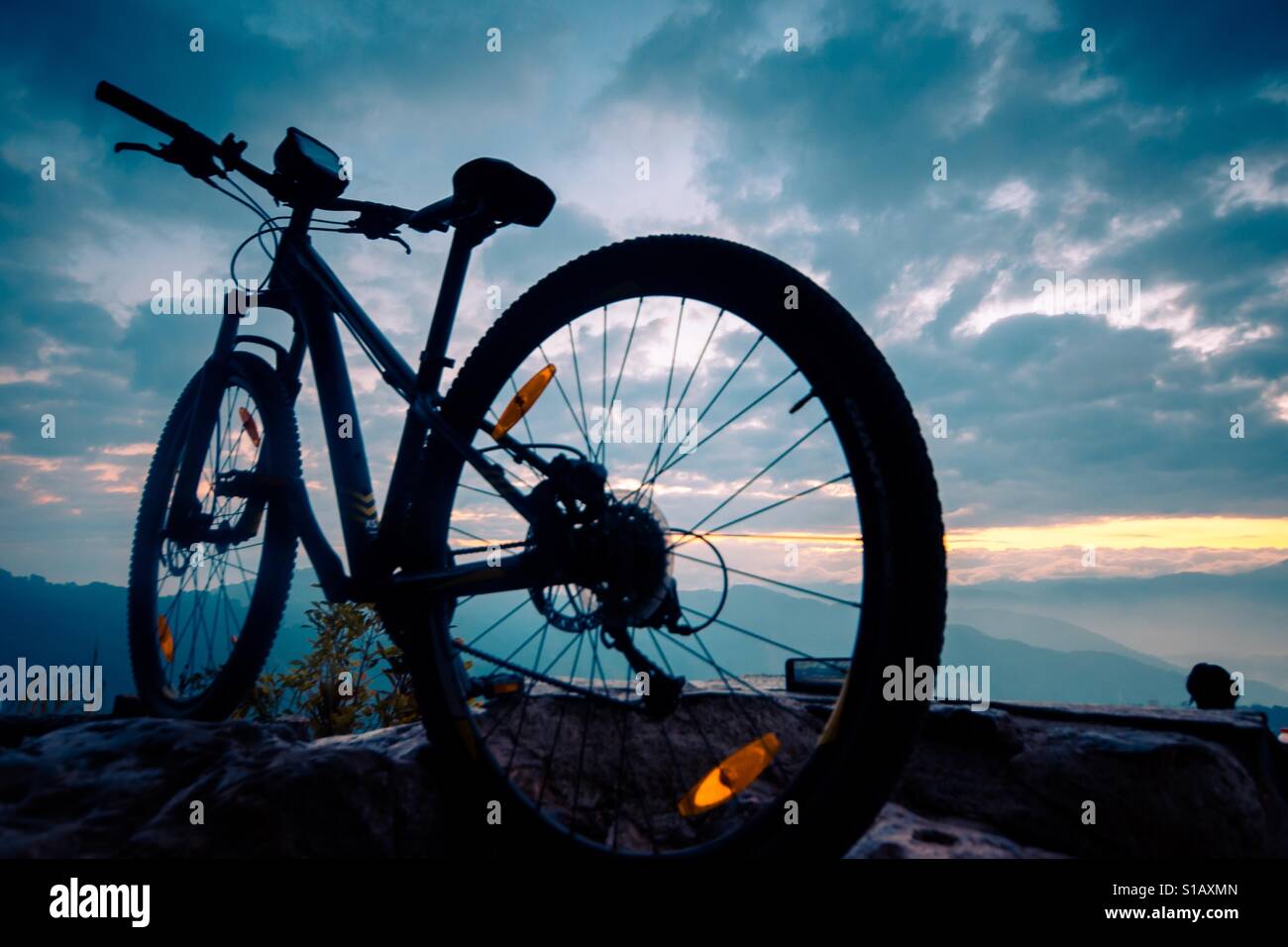 Bicycle at sunrise Stock Photo