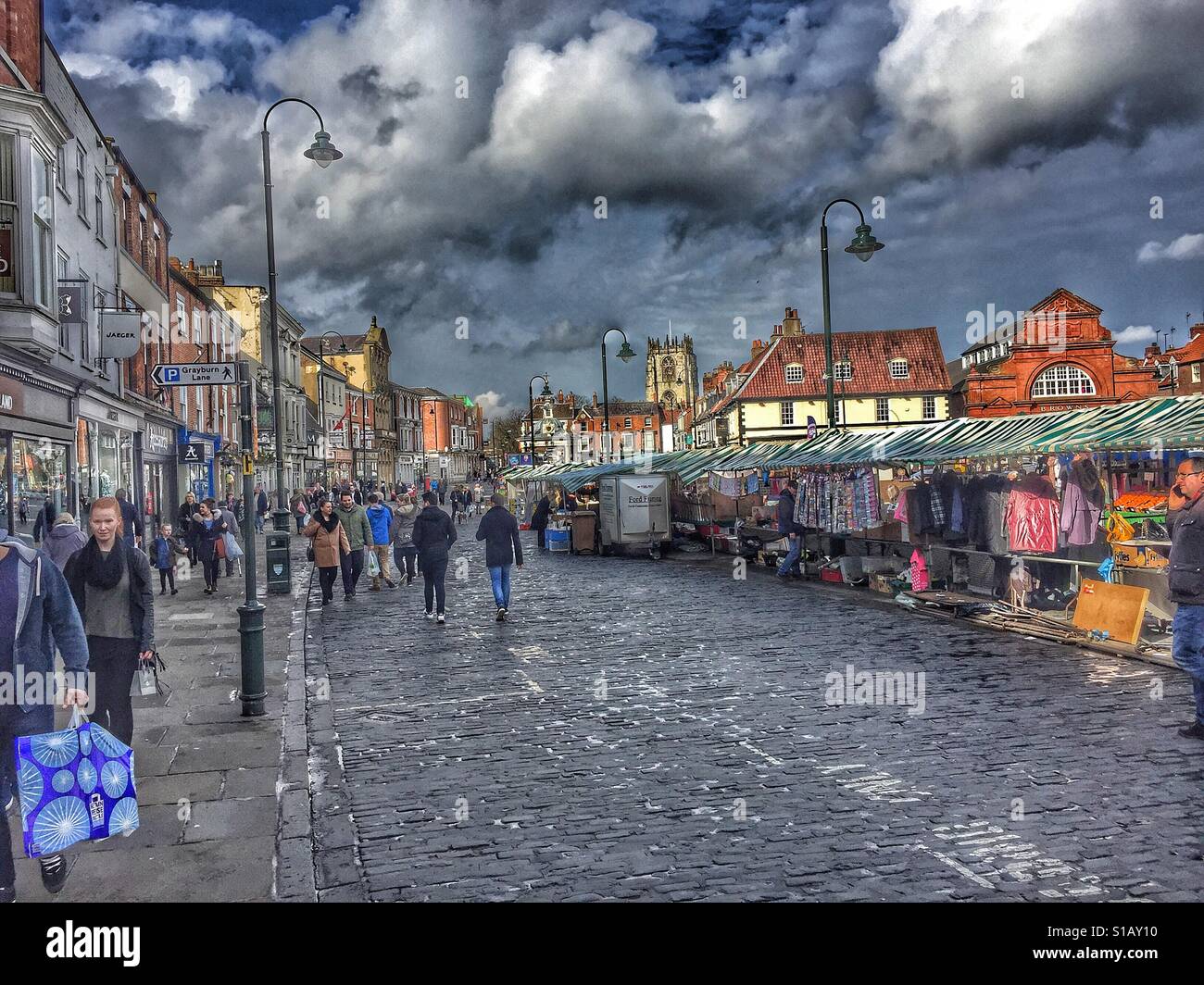 Saturday market in Beverley in the East Riding of Yorkshire - Smartphone Captured Stock Image