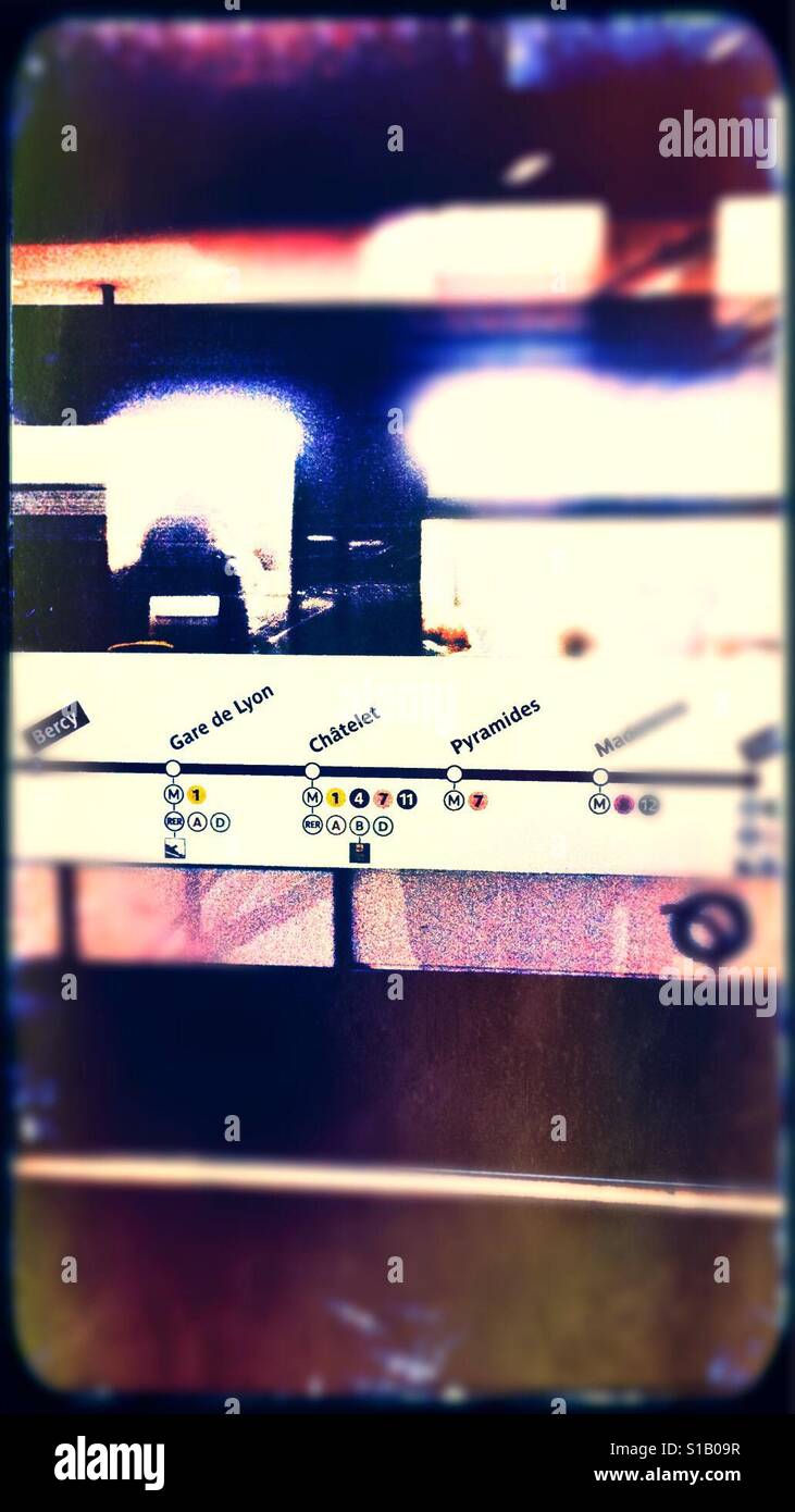 Paris metro line map, France, Europe - Smartphone Captured Stock Image