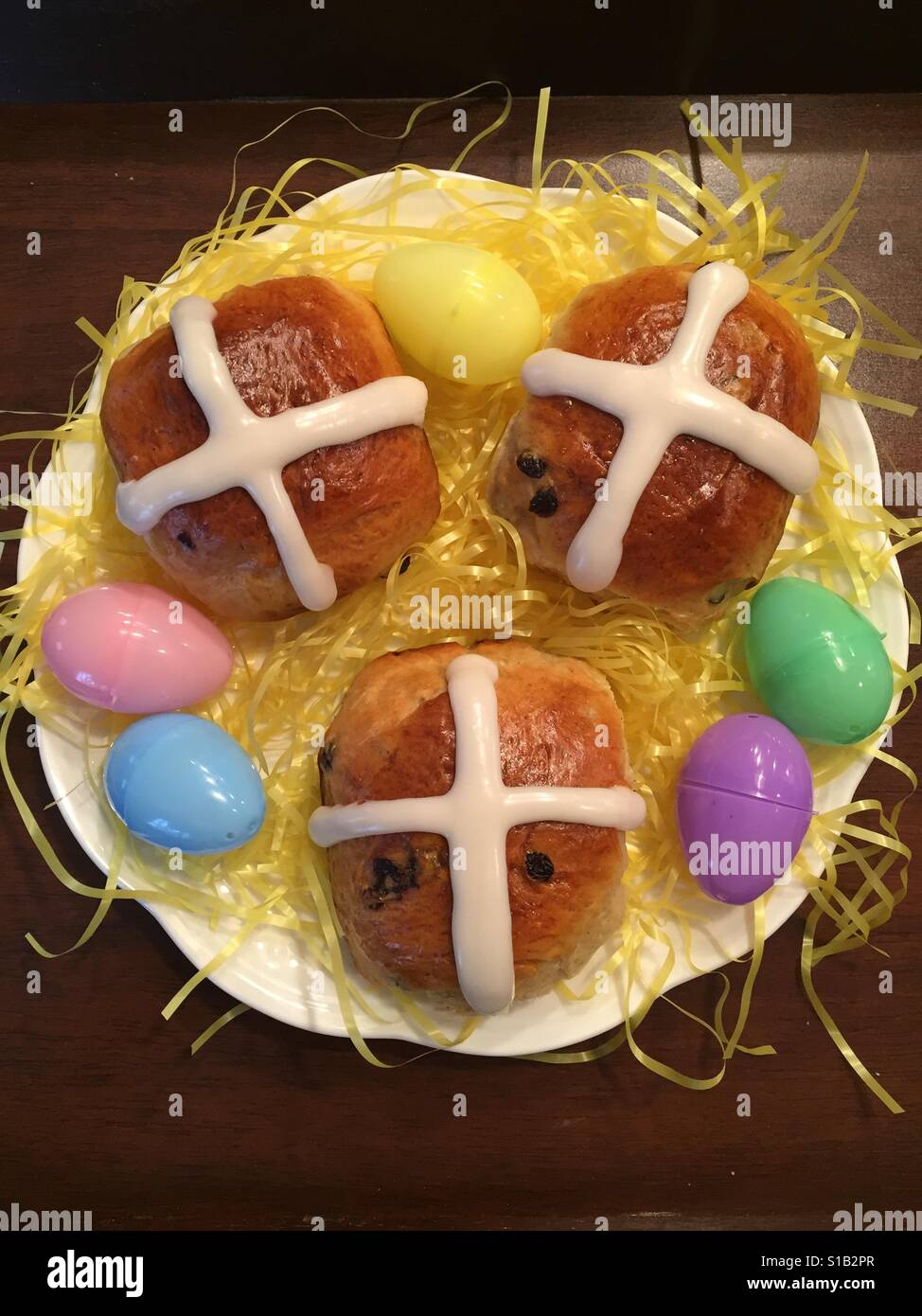 Hot cross buns with Easter eggs - Smartphone Captured Stock Image