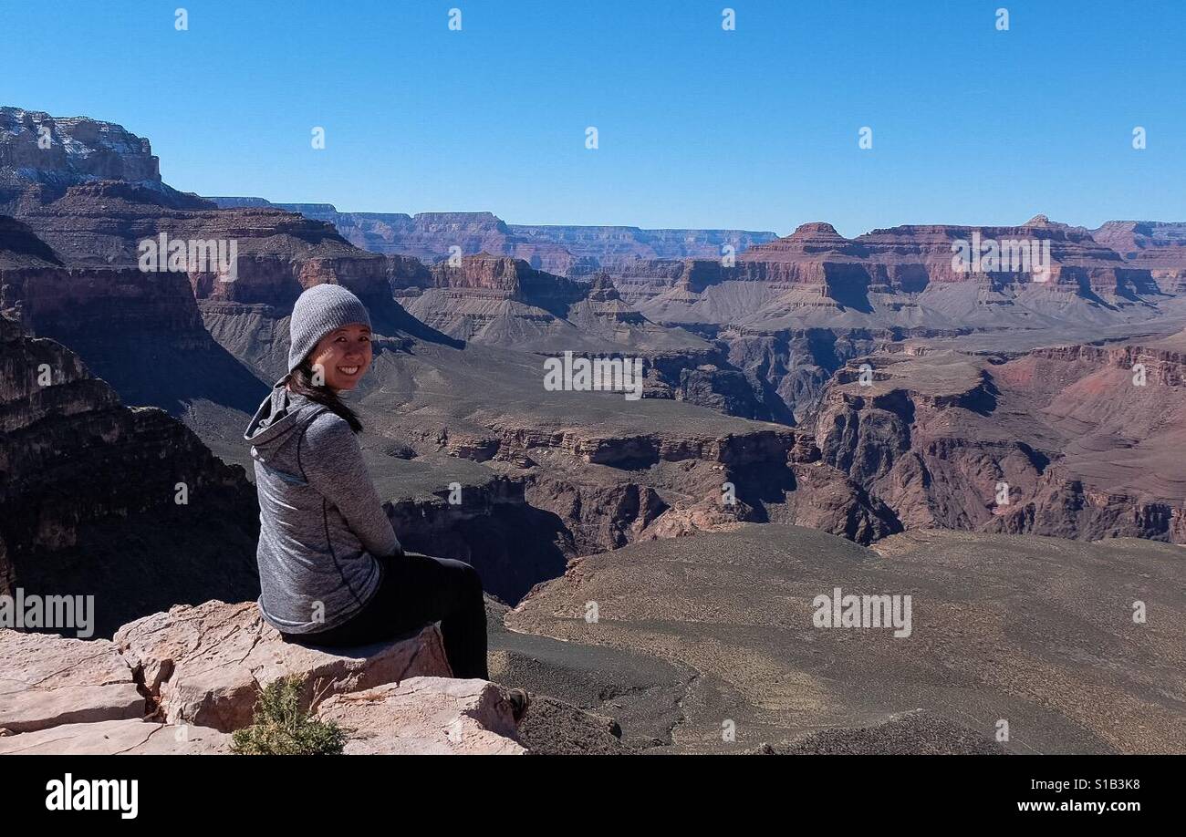 Woman at the Grand Canyon - Smartphone Captured Stock Image