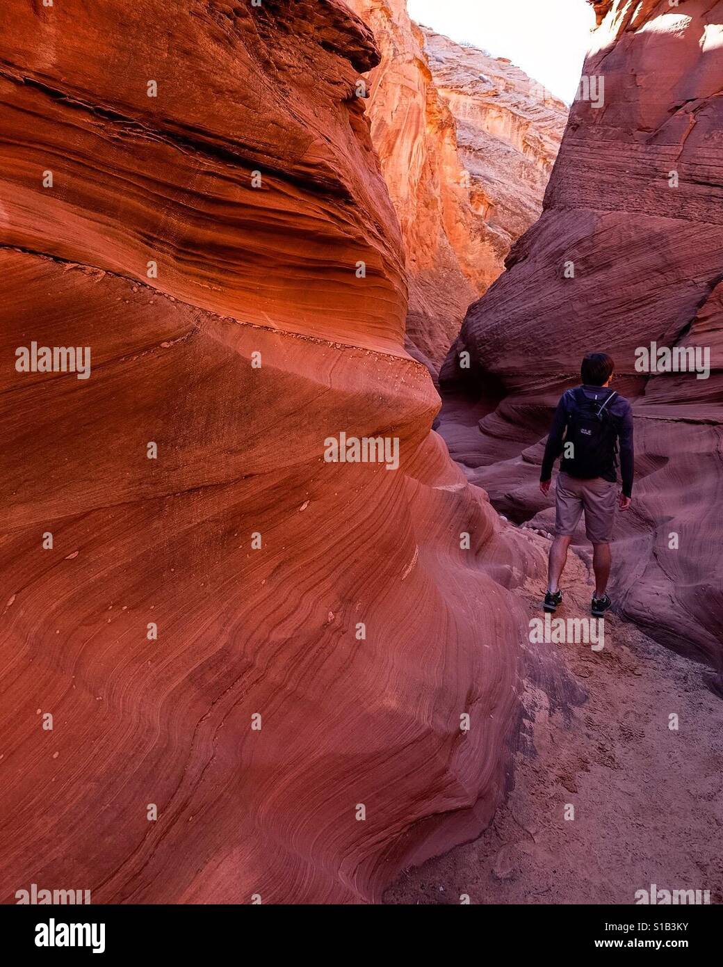 Man exploring a a lot Canyon - Smartphone Captured Stock Image