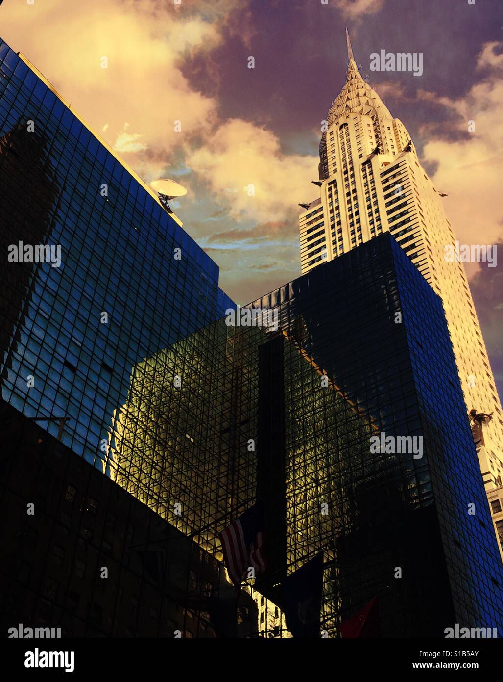 The iconic Chrysler building in grand Hyatt hotel as seen from 42nd St., NYC, USA. - Smartphone Captured Stock Image