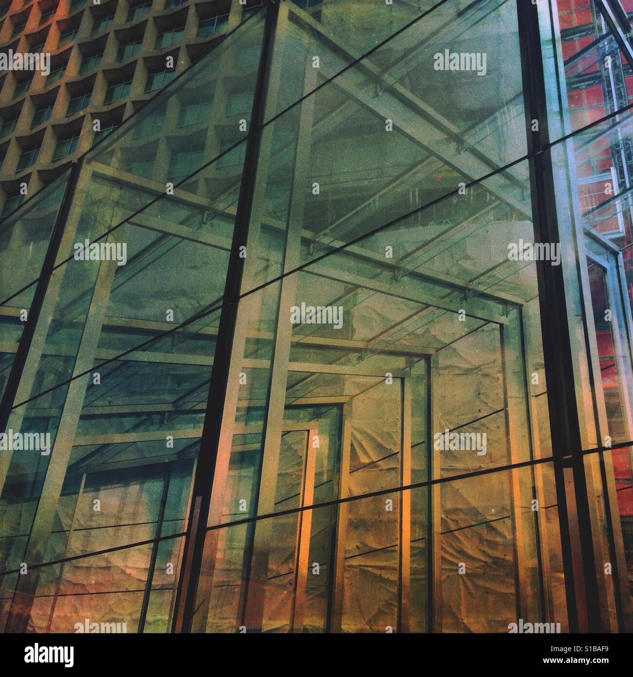 Concrete and glass cubism style architecture detail Stock Photo