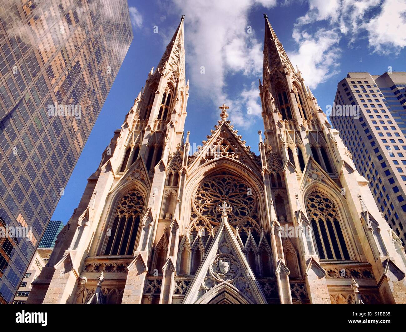 Entrance and spires of St. Patrick's Cathedral, fifth Avenue, NYC, USA. Stock Photo