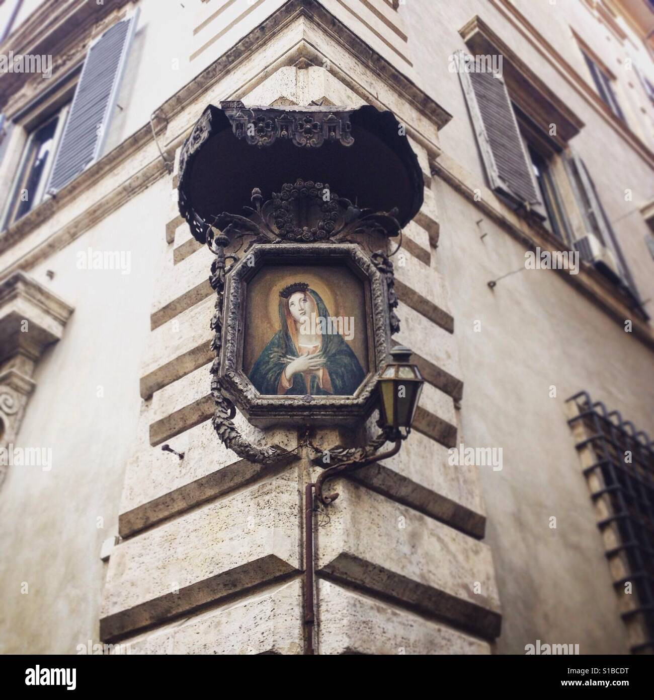 Virgin Mary side of wall Rome Stock Photo Alamy