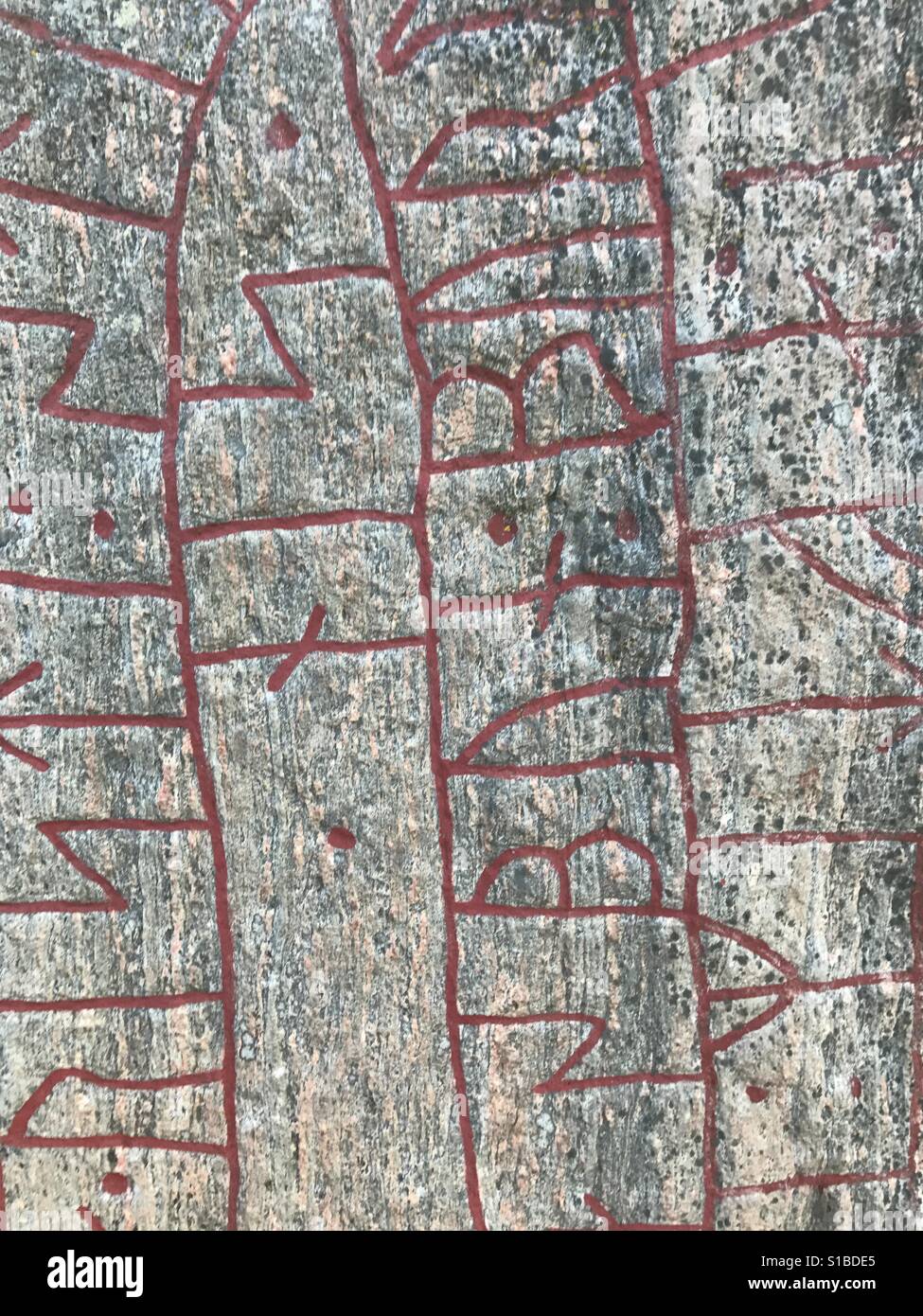 Rock runestone, detail view, Norrkoping, Sweden Stock Photo