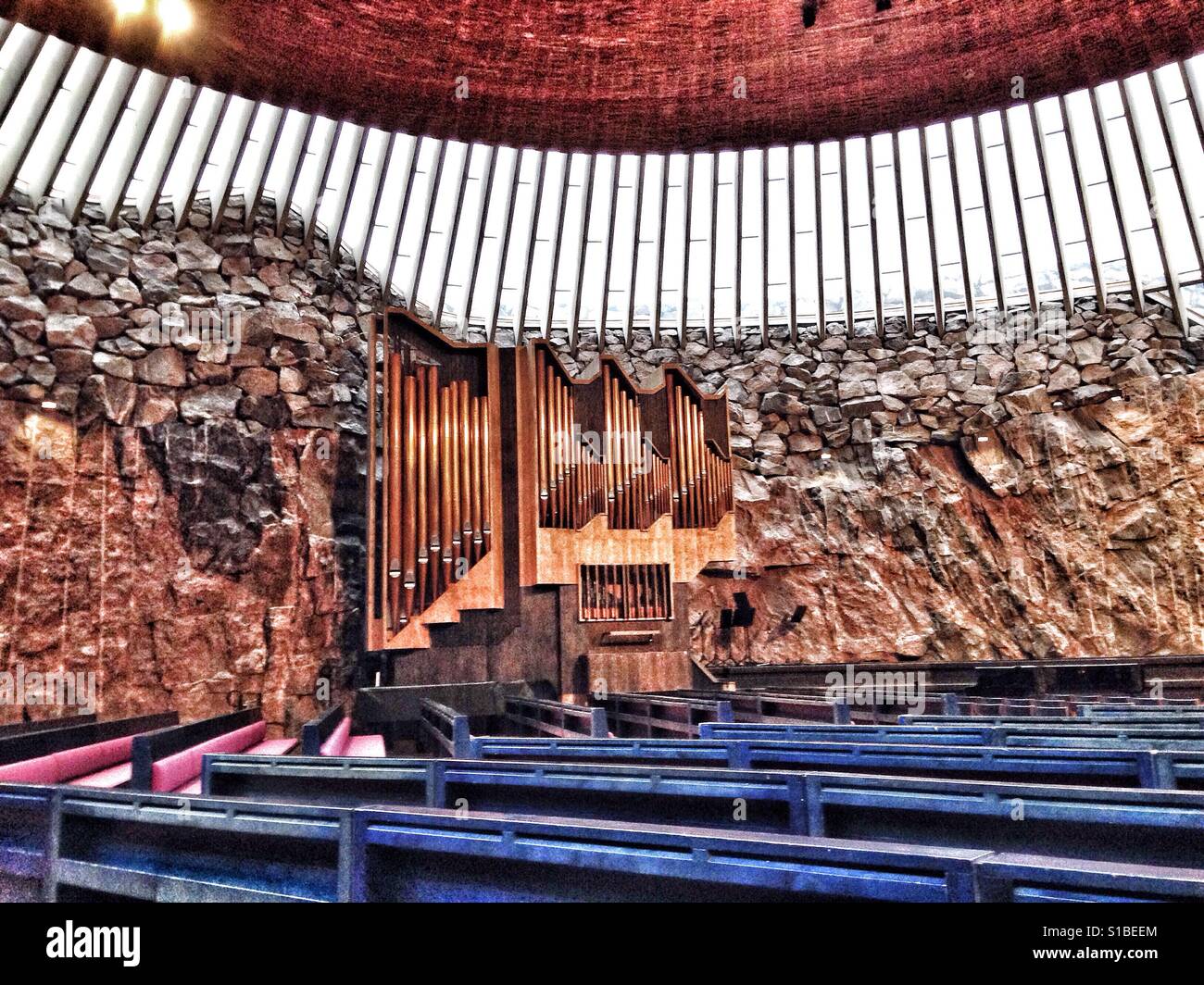 Inside Rock Church in Helsinki, Finland - Smartphone Captured Stock Image