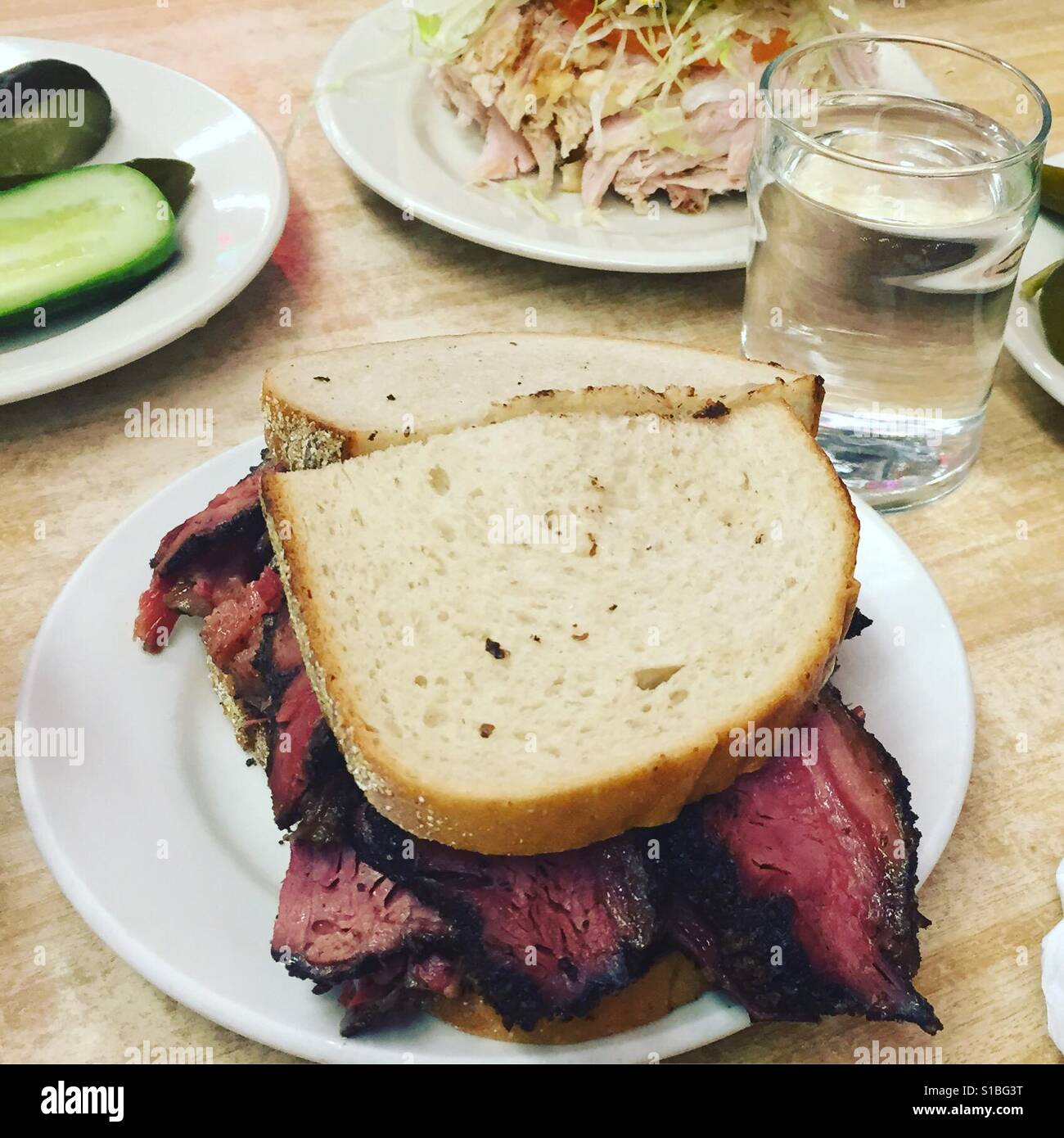 Pastrami sandwich pickles all American lunch Stock Photo Alamy