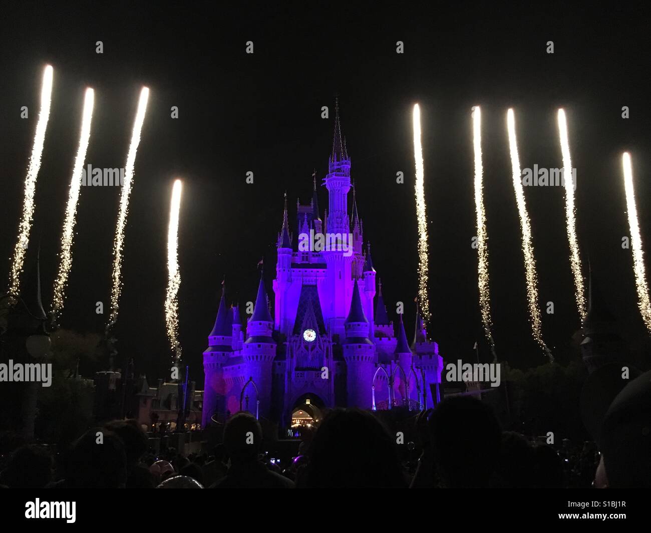 New Years Eve fireworks show by Cinderella Castle in Magic Kingdom at Disney World Stock Photo
