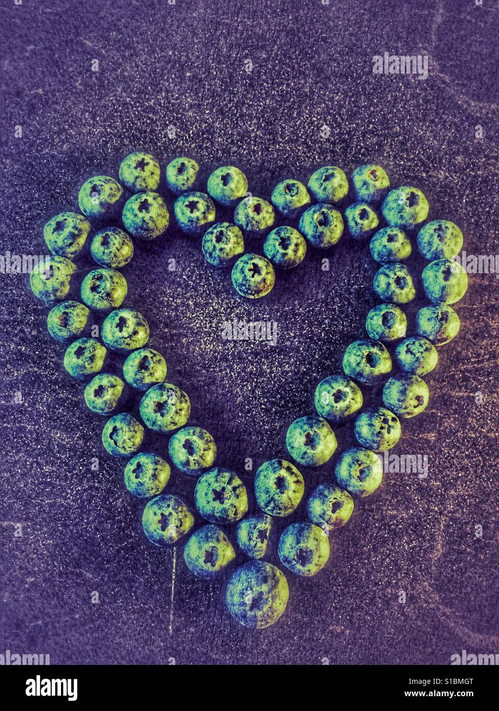 Blueberries in a heart shape - Smartphone Captured Stock Image