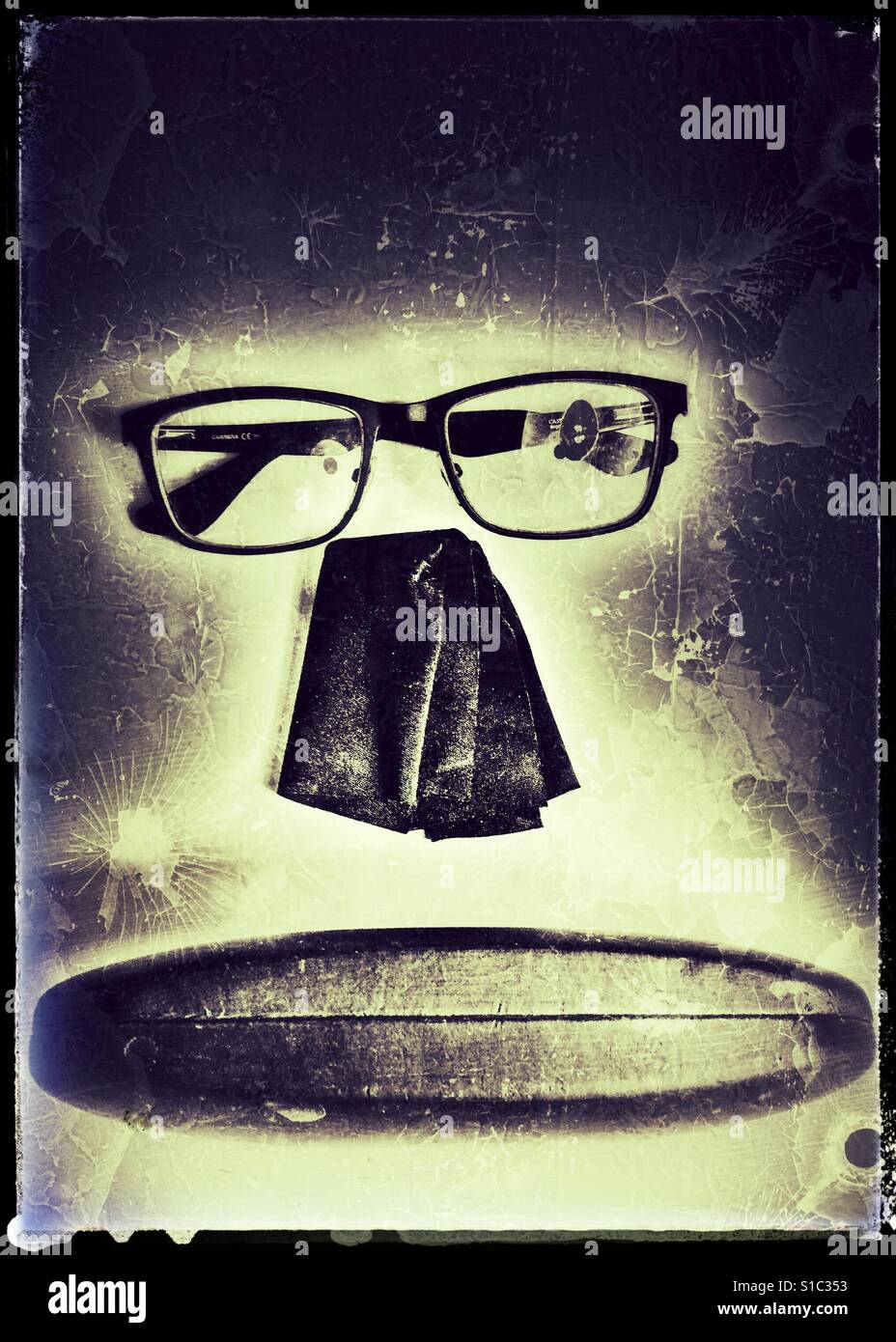 Face made up of glasses, cleaning cloth and case. - Smartphone Captured Stock Image