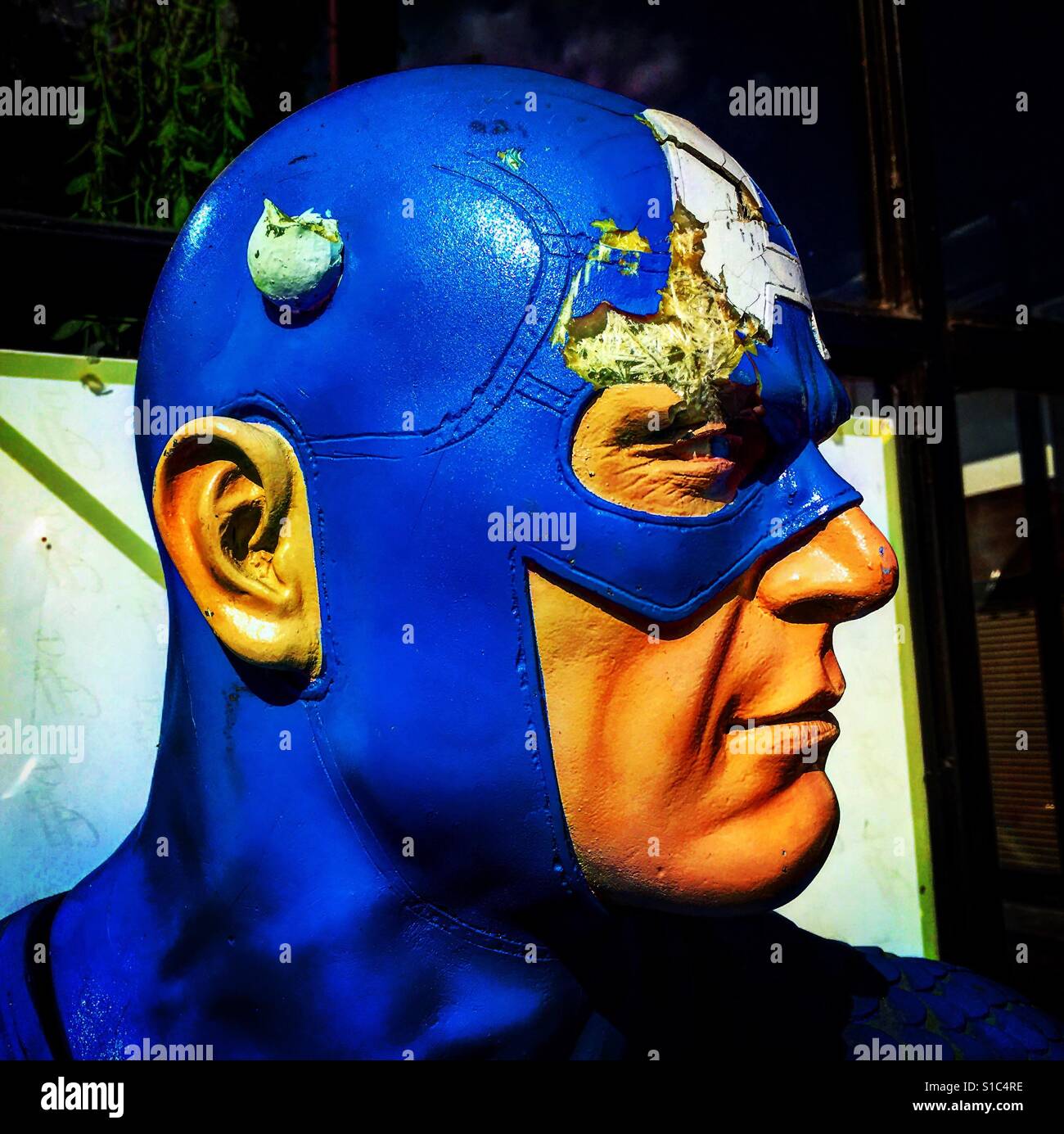 head of statue of superhero captain america - Smartphone Captured Stock Image