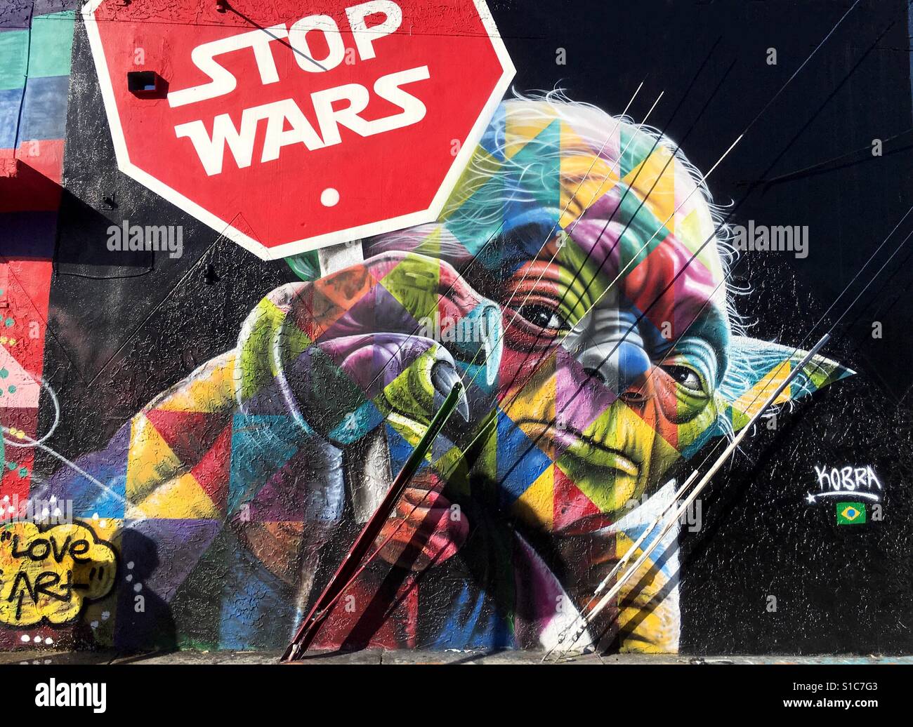 Yoda protests stop wars Stock Photo