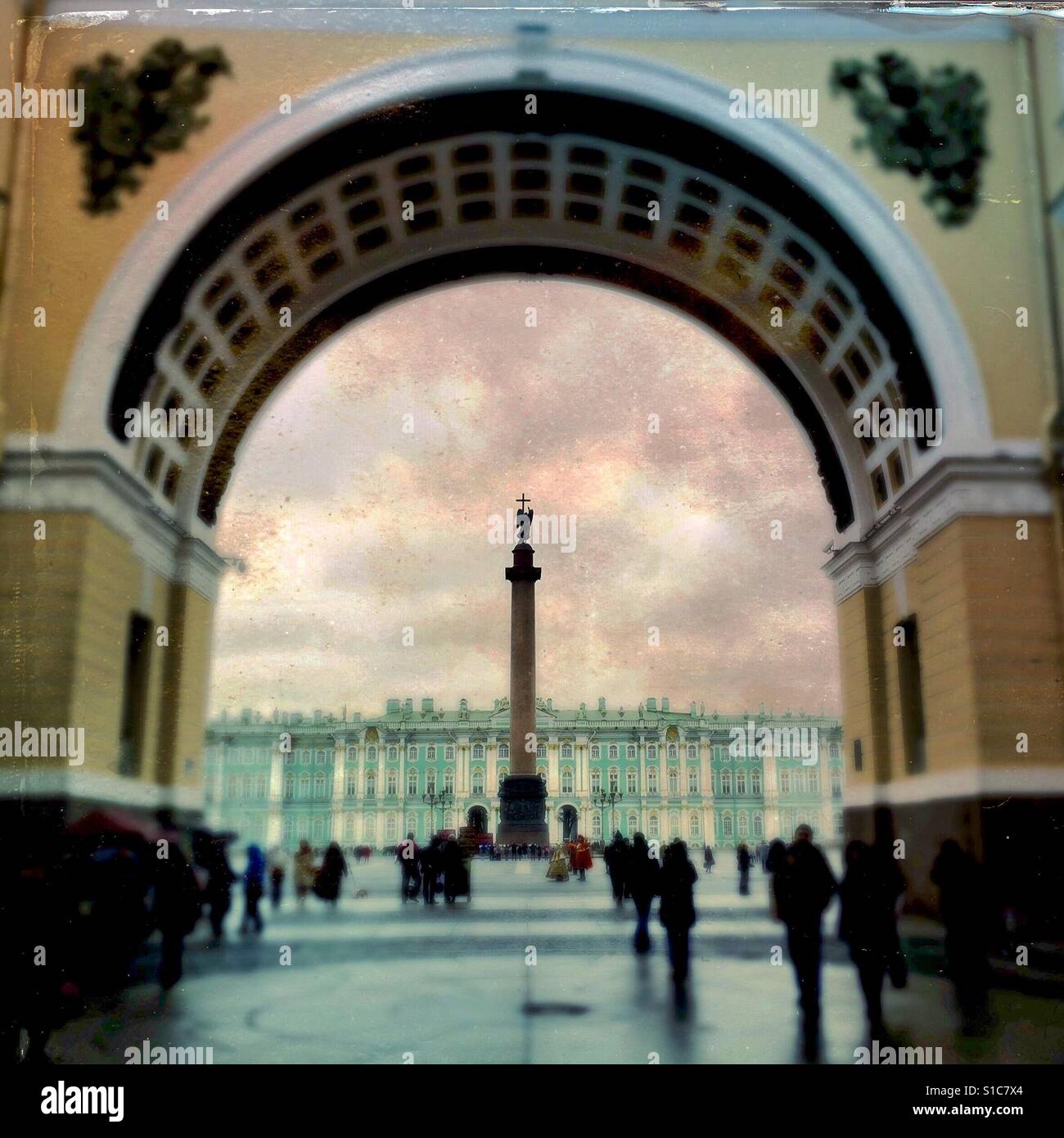 The Winter Palace in winter through an arch - Smartphone Captured Stock Image