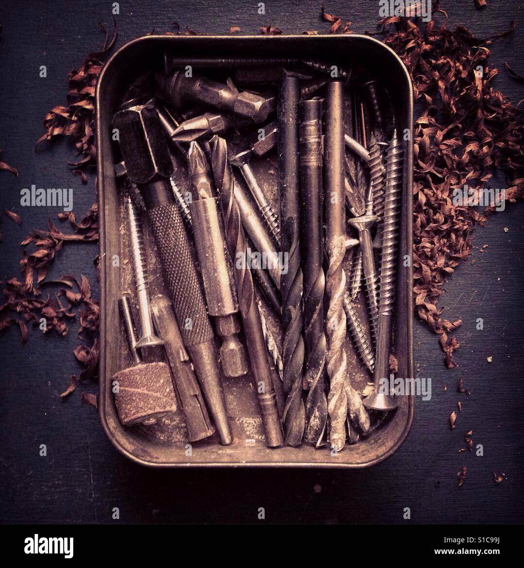 Tin of Drill Bits Stock Photo Alamy