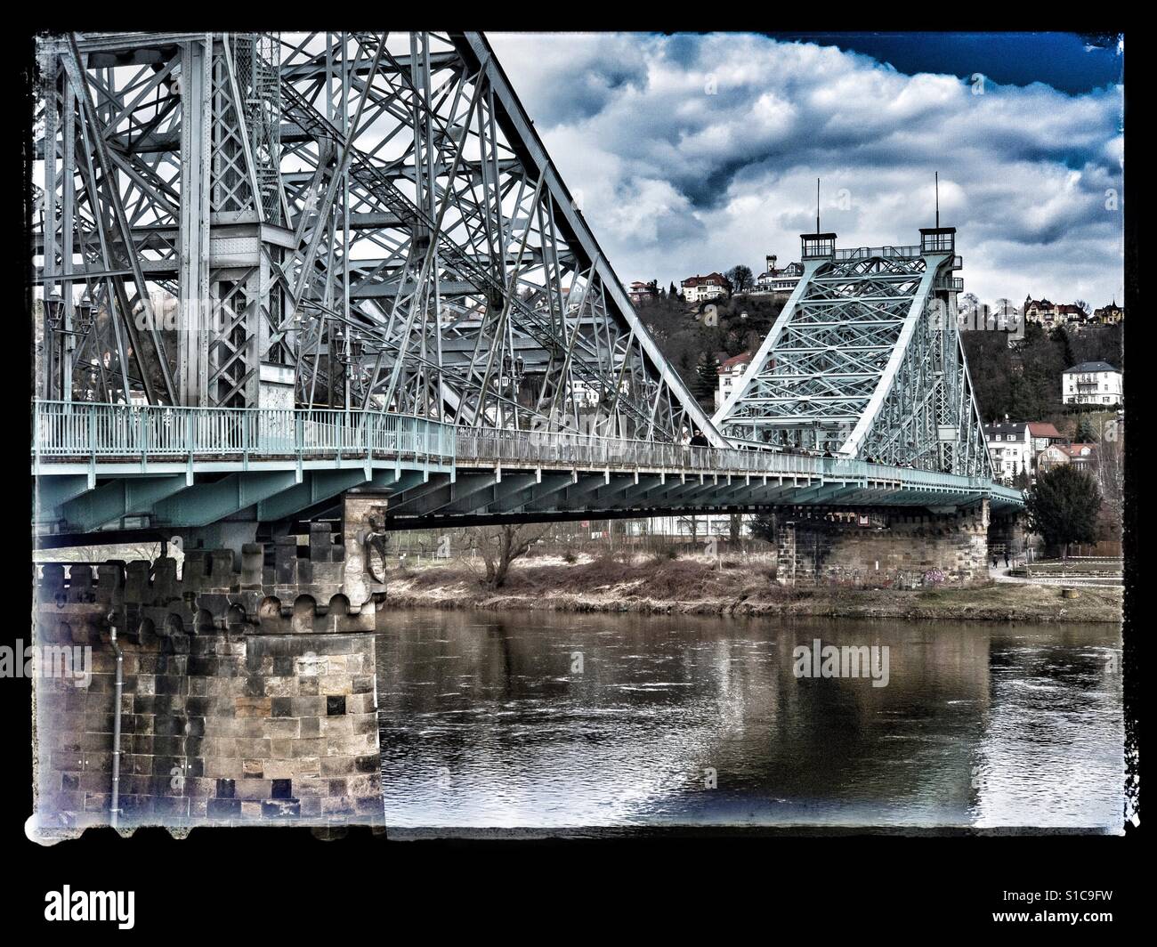 Elbe Bridge called Blaues Wunder, Dresden, Saxony, Germany, Europe - Smartphone Captured Stock Image