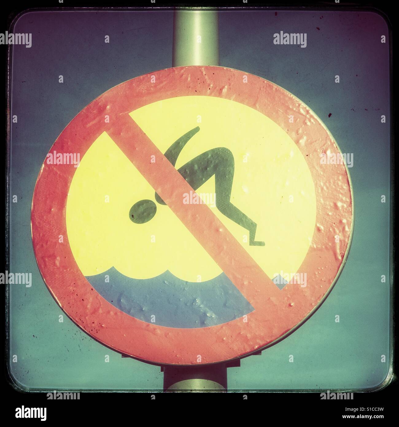 Prohibition Sign do not jump into the Water - Smartphone Captured Stock Image