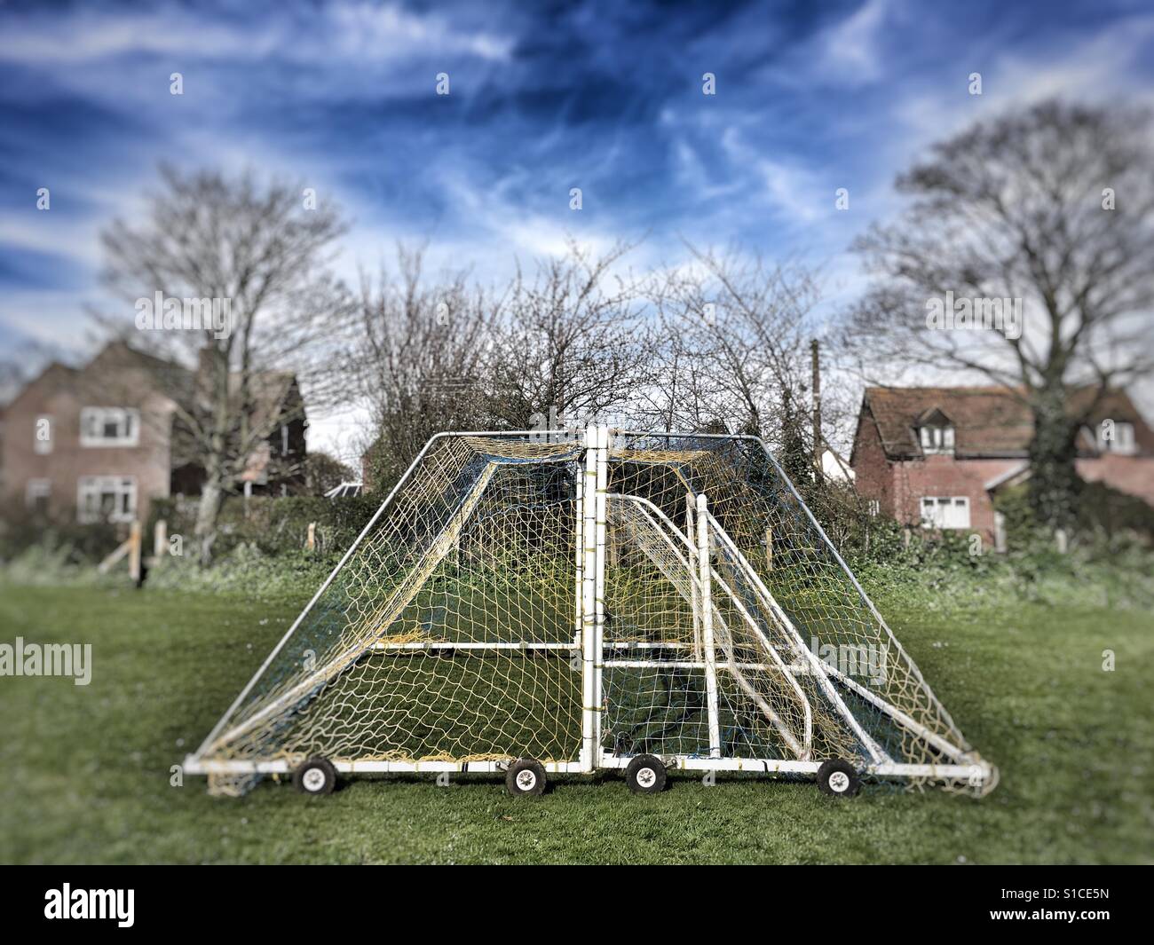 Wheeled football goal posts - Smartphone Captured Stock Image