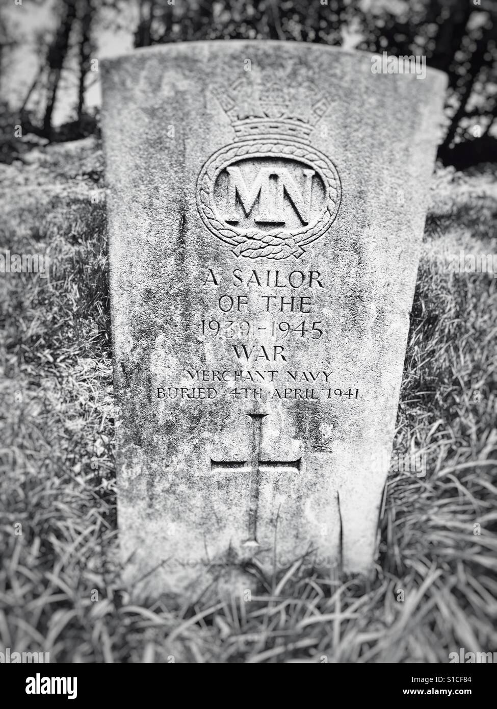 Grave of an unknown Merchant Seaman of the 1939-1945 war, Bawdsey, Suffolk, UK. - Smartphone Captured Stock Image