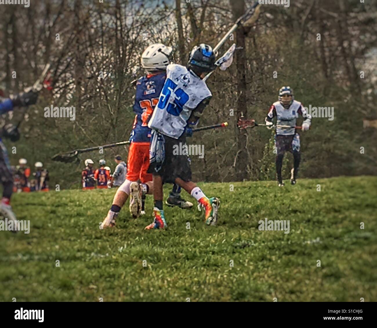 Youth boys lacrosse game Stock Photo Alamy